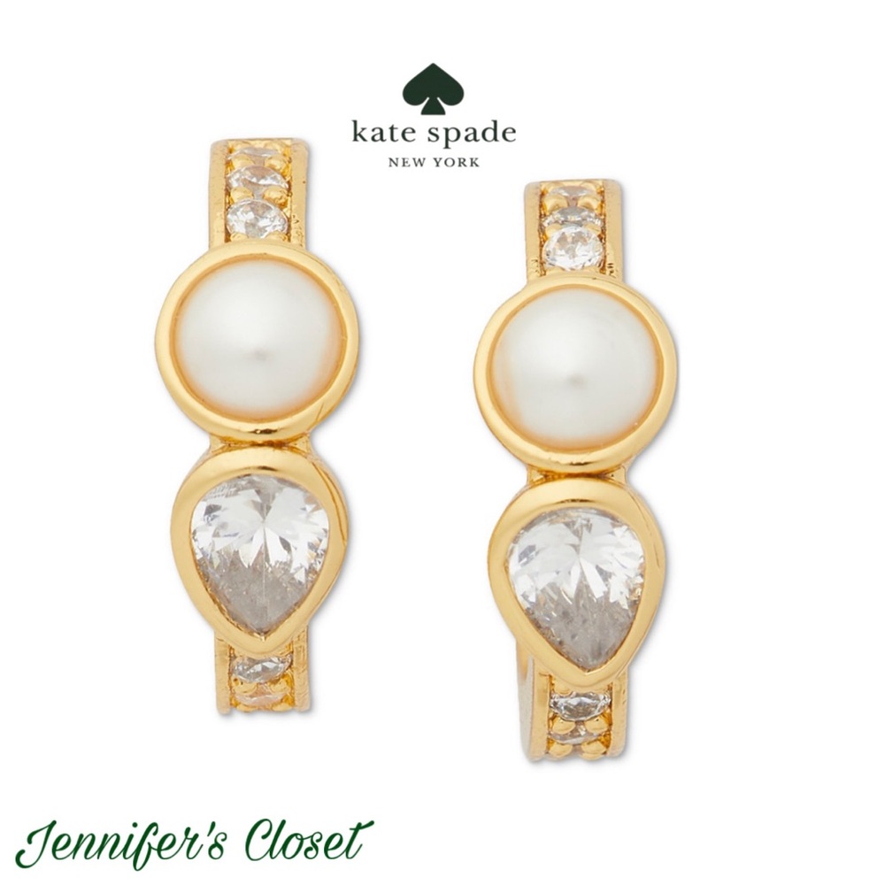 Kate Spade Pearl & Stone Huggie Hoop Earrings / NWT
